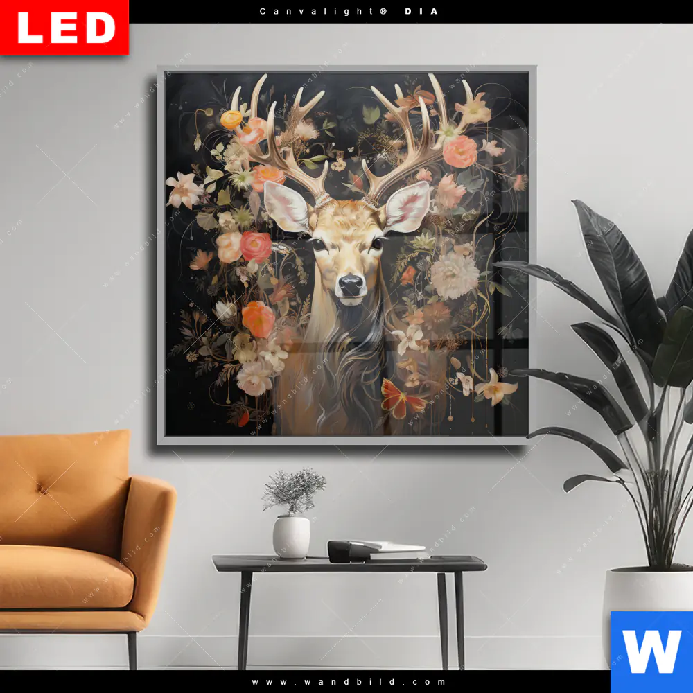Wechselmotiv Acrylglas Canvalight® DIA | Reh Blumen | Quadrat