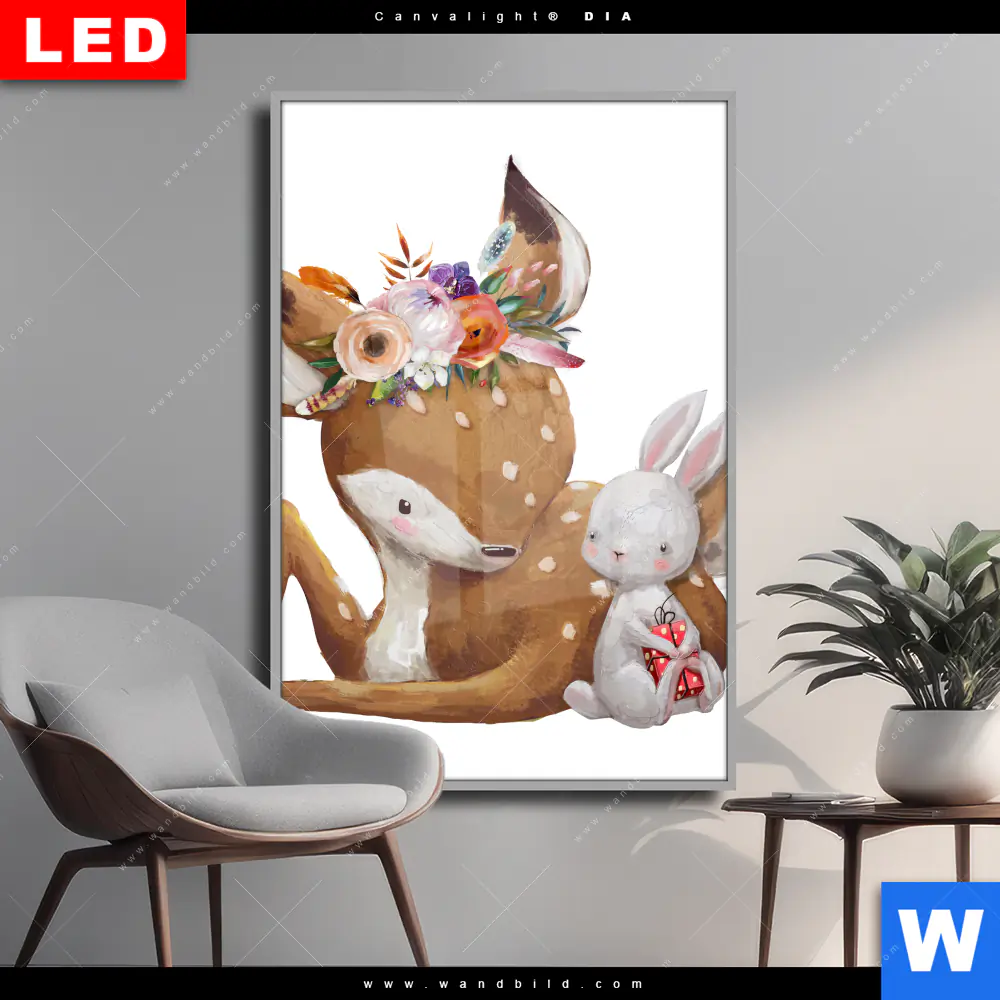 Wechselmotiv Acrylglas Canvalight® DIA | Reh & Häschen | Hochformat