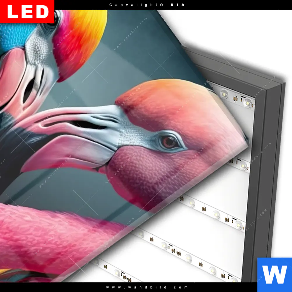 Wechselmotiv Acrylglas Canvalight® DIA | Romantische Flamingos | Hochformat - Image 3