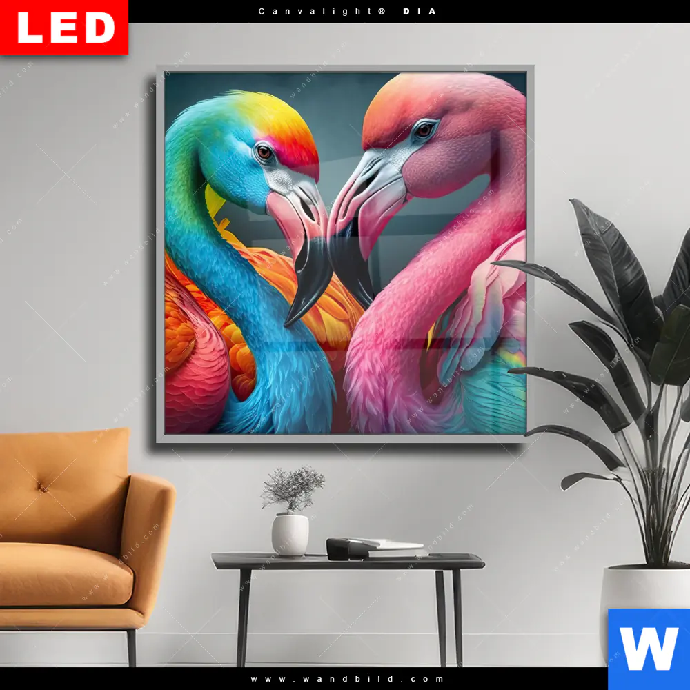 Wechselmotiv Acrylglas Canvalight® DIA | Romantische Flamingos | Quadrat