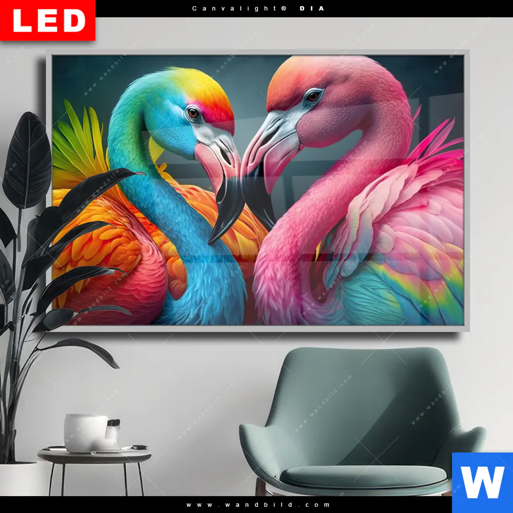 Wechselmotiv Acrylglas Canvalight® DIA | Romantische Flamingos | Querformat
