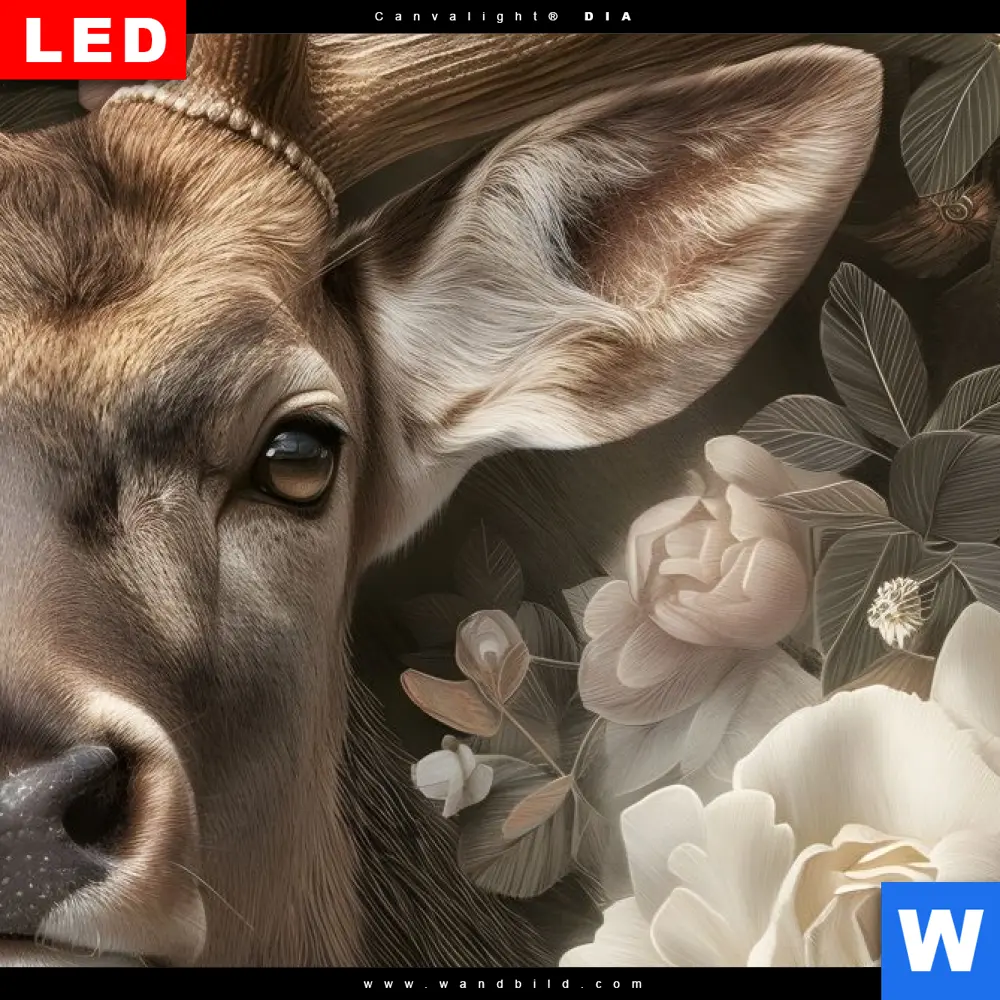 Wechselmotiv Acrylglas Canvalight® DIA | Romantischer Hirsch mit Blumen | Hochformat - Image 4