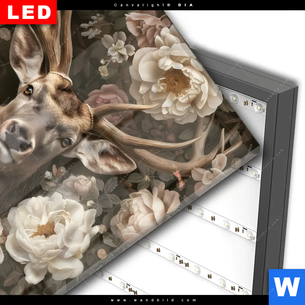 Wechselmotiv Acrylglas Canvalight® DIA | Romantischer Hirsch mit Blumen | Quadrat - Image 3