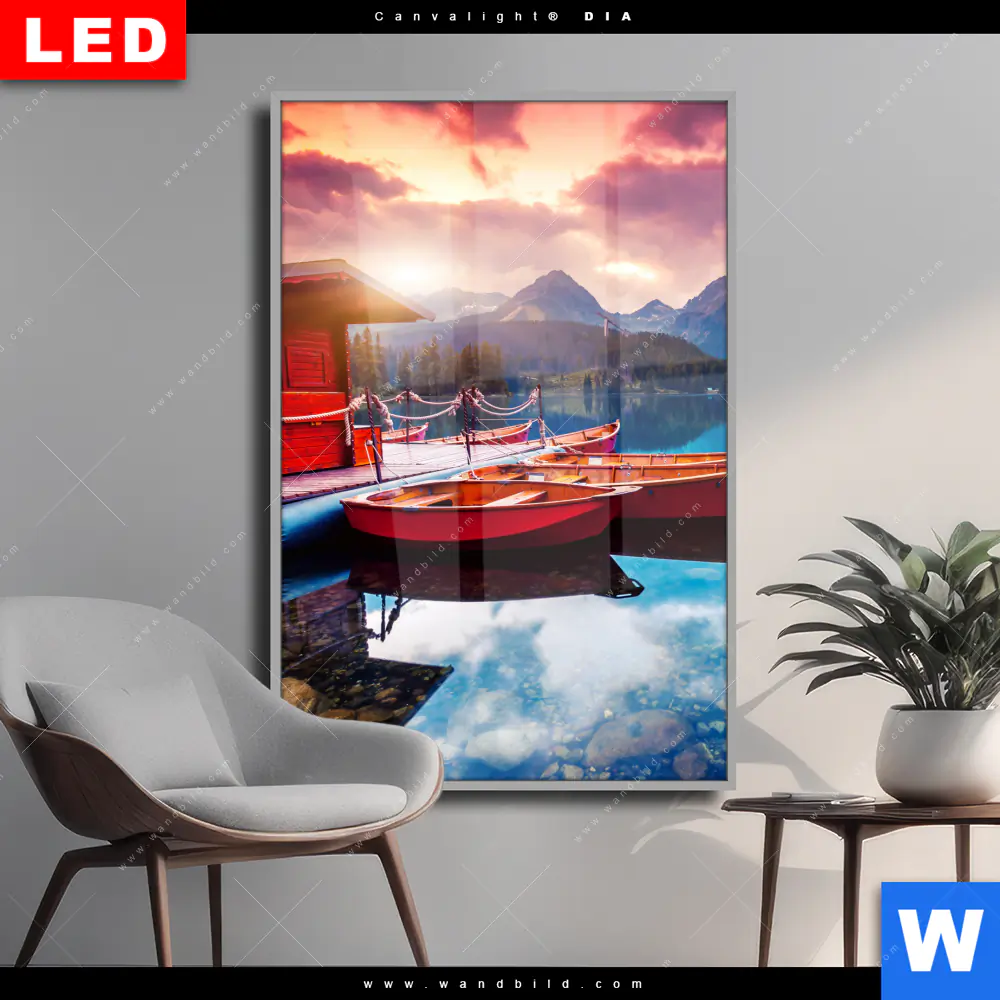 Wechselmotiv Acrylglas Canvalight® DIA | Ruhiger Bergsee | Hochformat