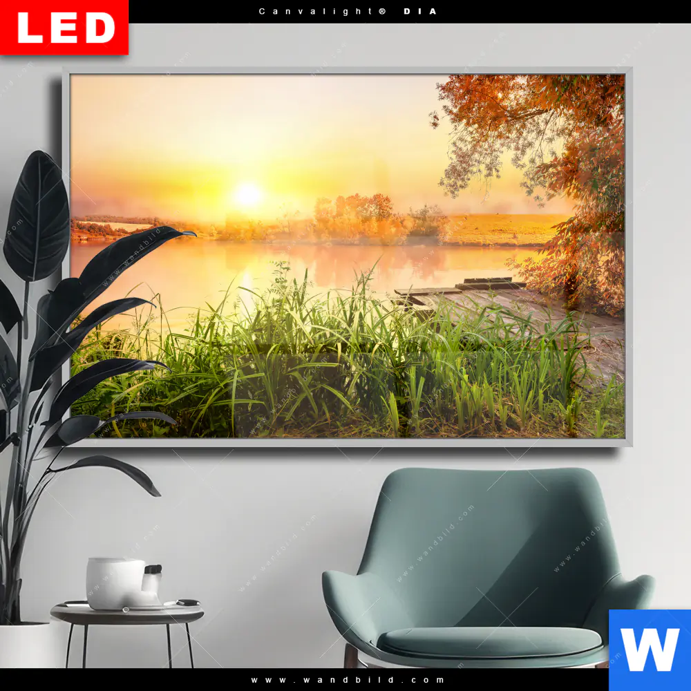 Wechselmotiv Acrylglas Canvalight® DIA | Ruhiger Morgen am See | Querformat