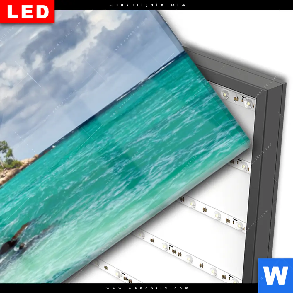 Wechselmotiv Acrylglas Canvalight® DIA | Schöner Strand mit Palmen | Panorama - Image 3