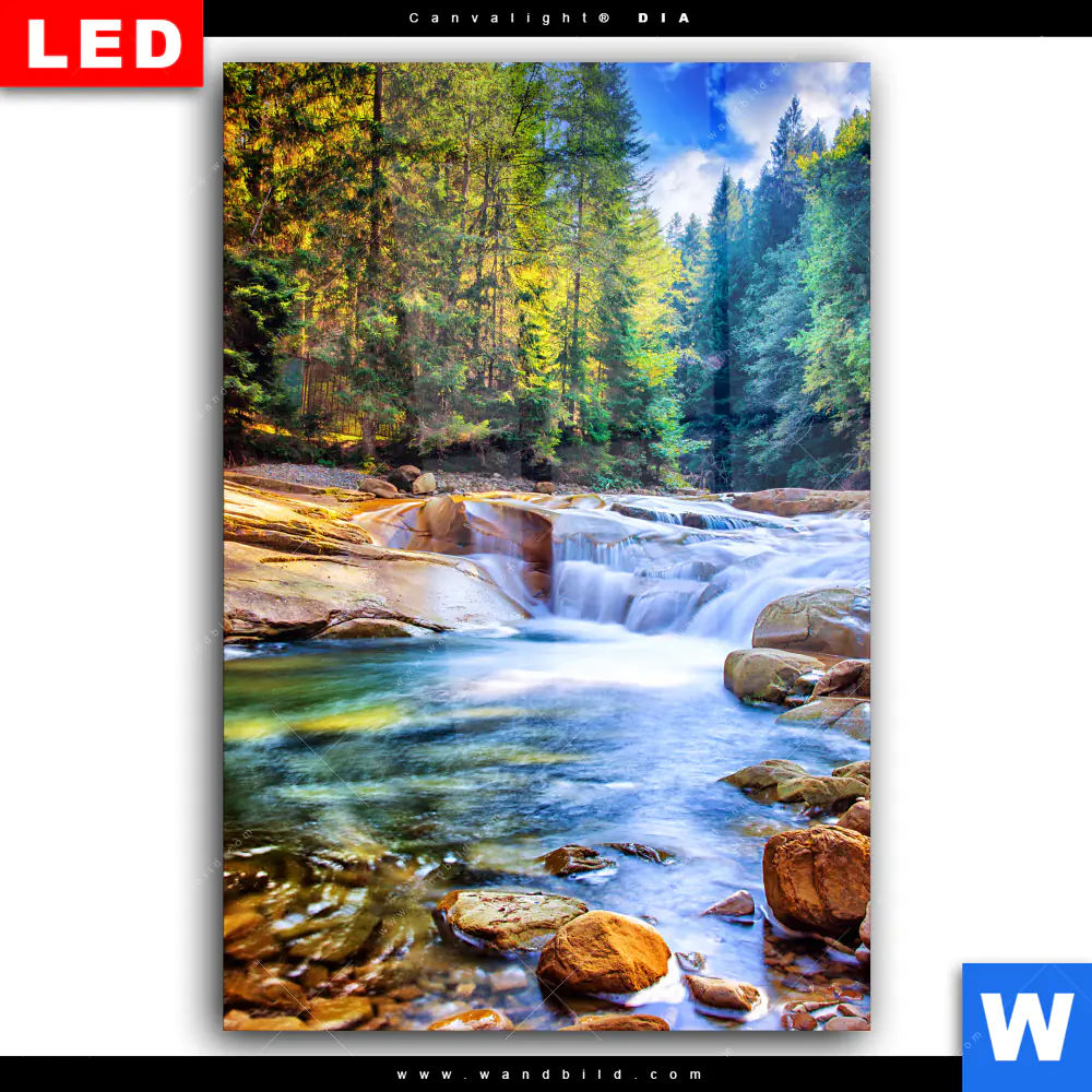 Wechselmotiv Acrylglas Canvalight® DIA | Schöner Wasserfall im Wald | Hochformat - Image 2