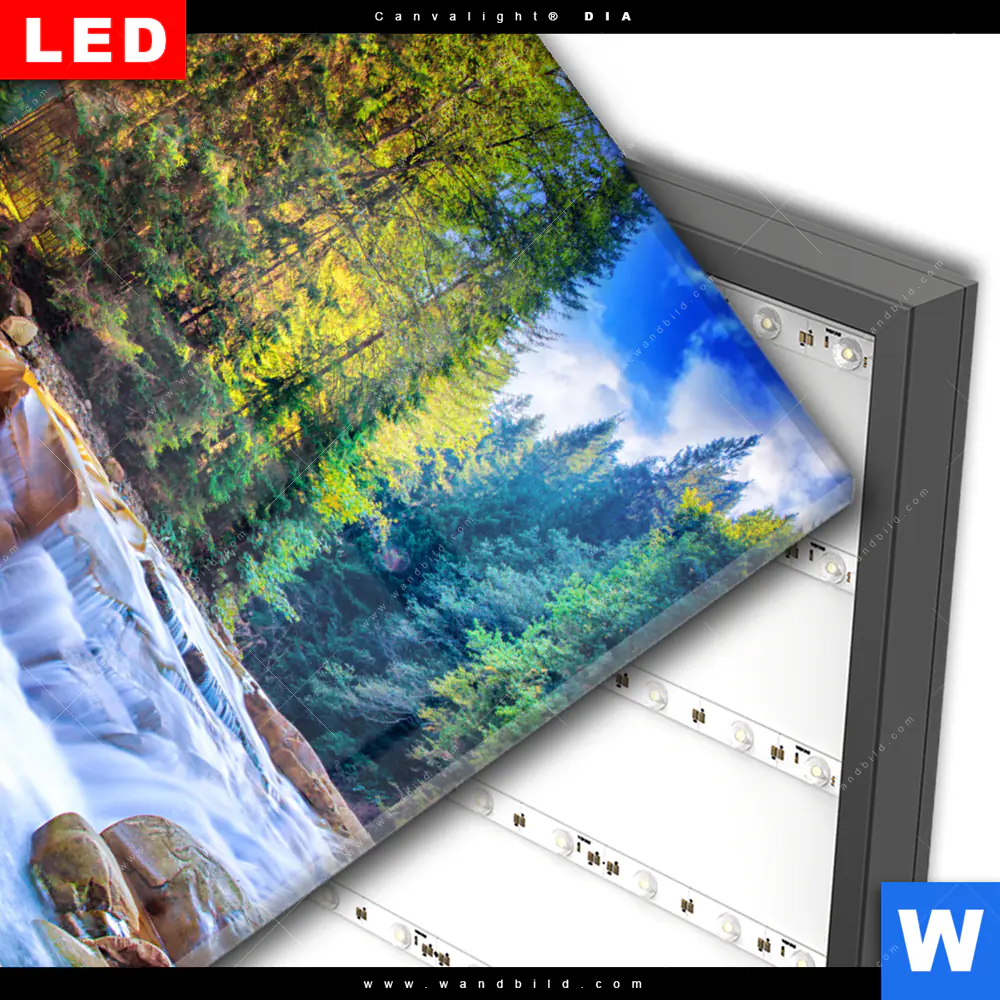 Wechselmotiv Acrylglas Canvalight® DIA | Schöner Wasserfall im Wald | Hochformat - Image 3