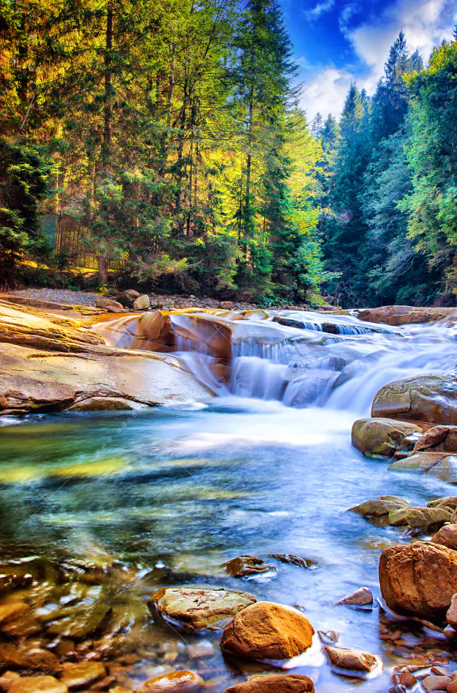 Wechselmotiv Acrylglas Canvalight® DIA | Schöner Wasserfall im Wald | Hochformat - Image 5