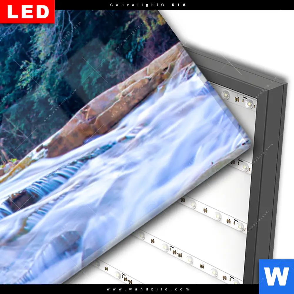 Wechselmotiv Acrylglas Canvalight® DIA | Schöner Wasserfall im Wald | Panorama - Image 3