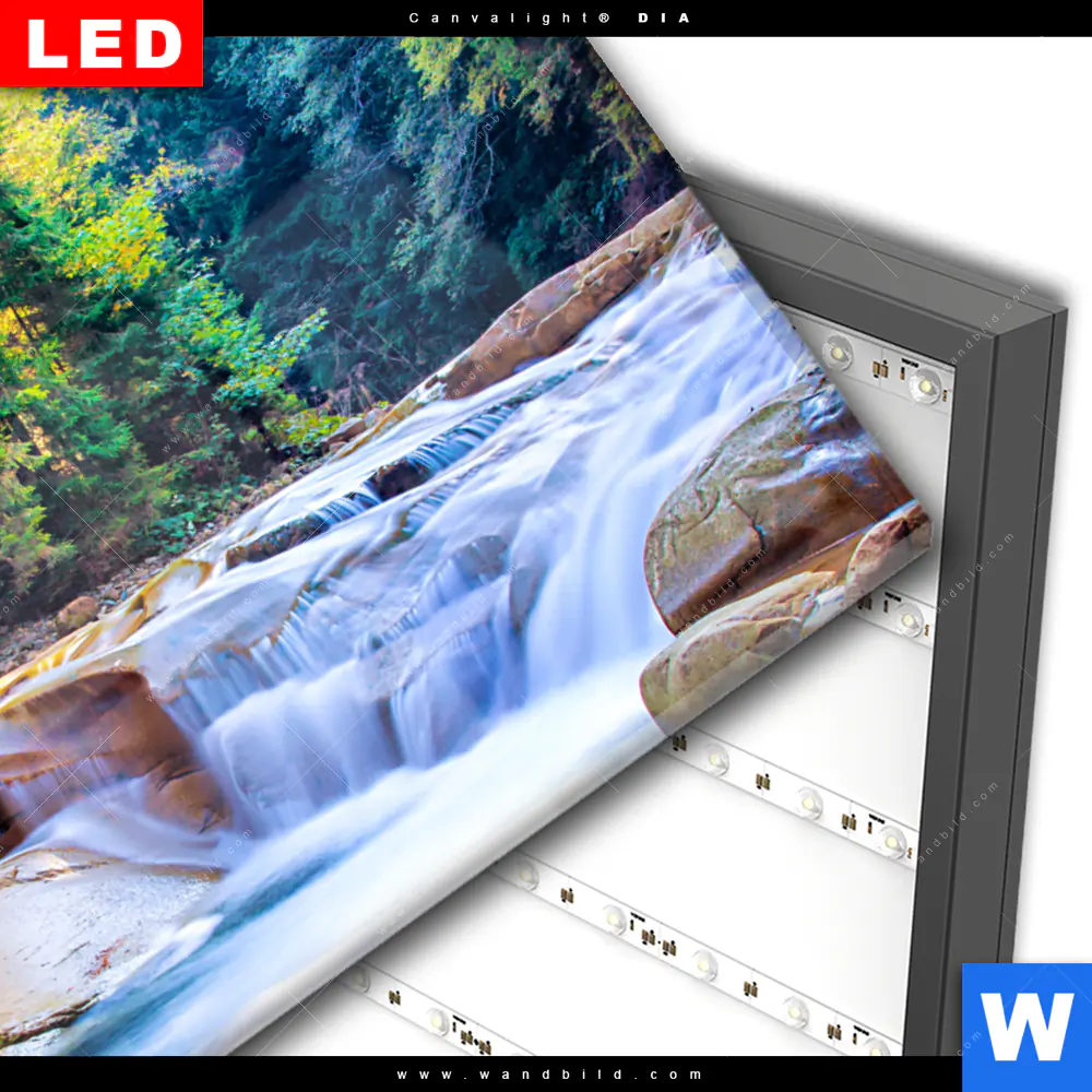 Wechselmotiv Acrylglas Canvalight® DIA | Schöner Wasserfall im Wald | Querformat - Image 3
