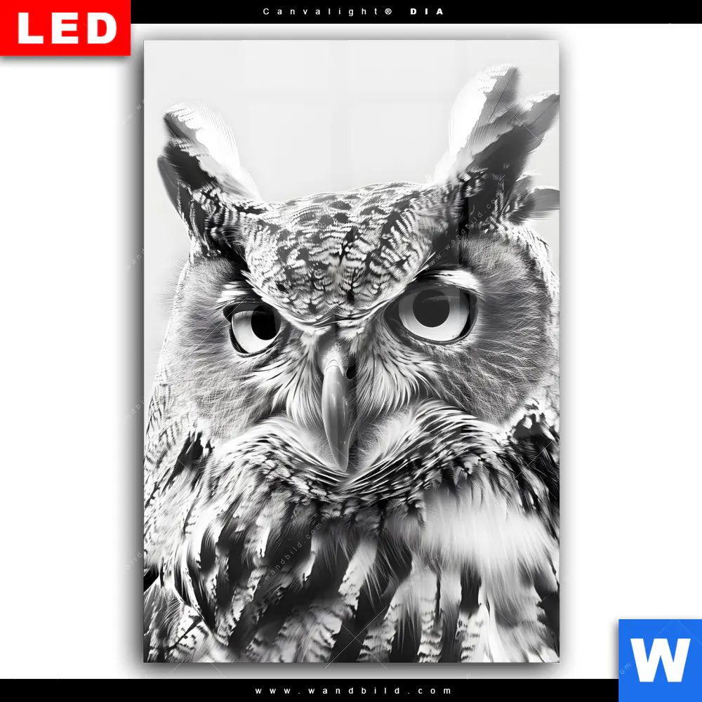 Wechselmotiv Acrylglas Canvalight® DIA | Schwarz-Weiß Eulenportrait | Hochformat - Image 2