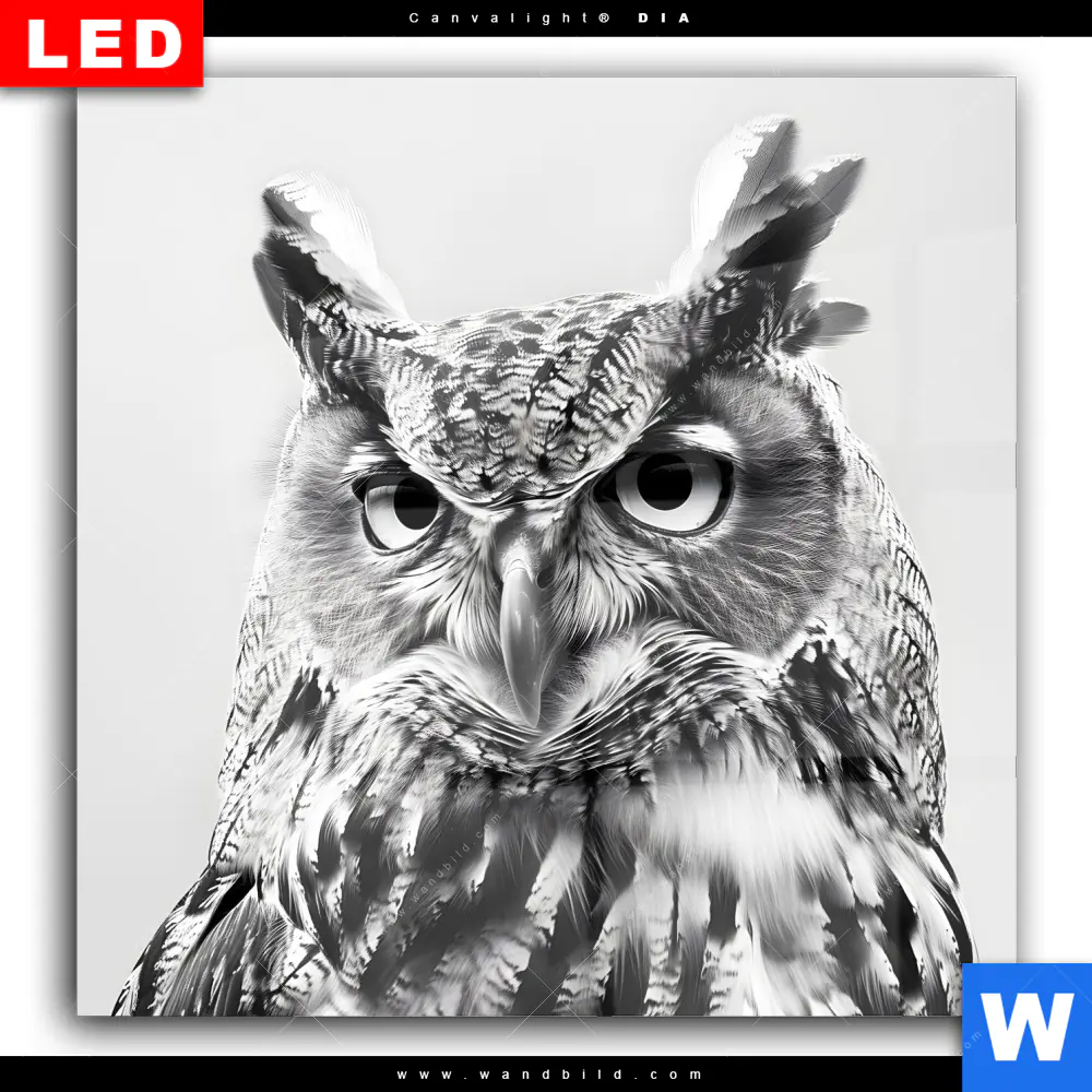Wechselmotiv Acrylglas Canvalight® DIA | Schwarz-Weiß Eulenportrait | Quadrat - Image 2