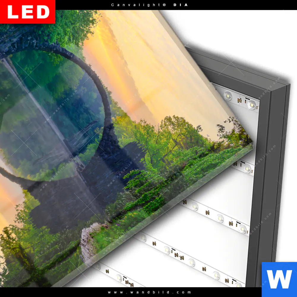 Wechselmotiv Acrylglas Canvalight® DIA | See mit alter Brücke aus Stein | Quadrat - Image 3