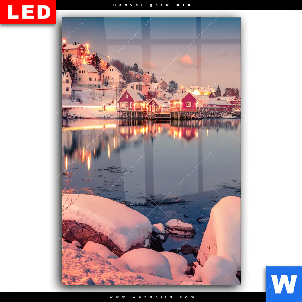Wechselmotiv Acrylglas Canvalight® DIA | Skandinavische Stadt bei Nacht | Hochformat - Image 2