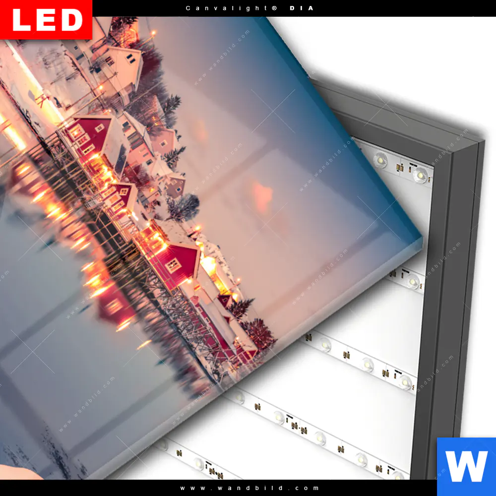 Wechselmotiv Acrylglas Canvalight® DIA | Skandinavische Stadt bei Nacht | Hochformat - Image 3