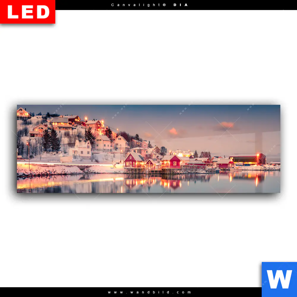 Wechselmotiv Acrylglas Canvalight® DIA | Skandinavische Stadt bei Nacht | Panorama - Image 2