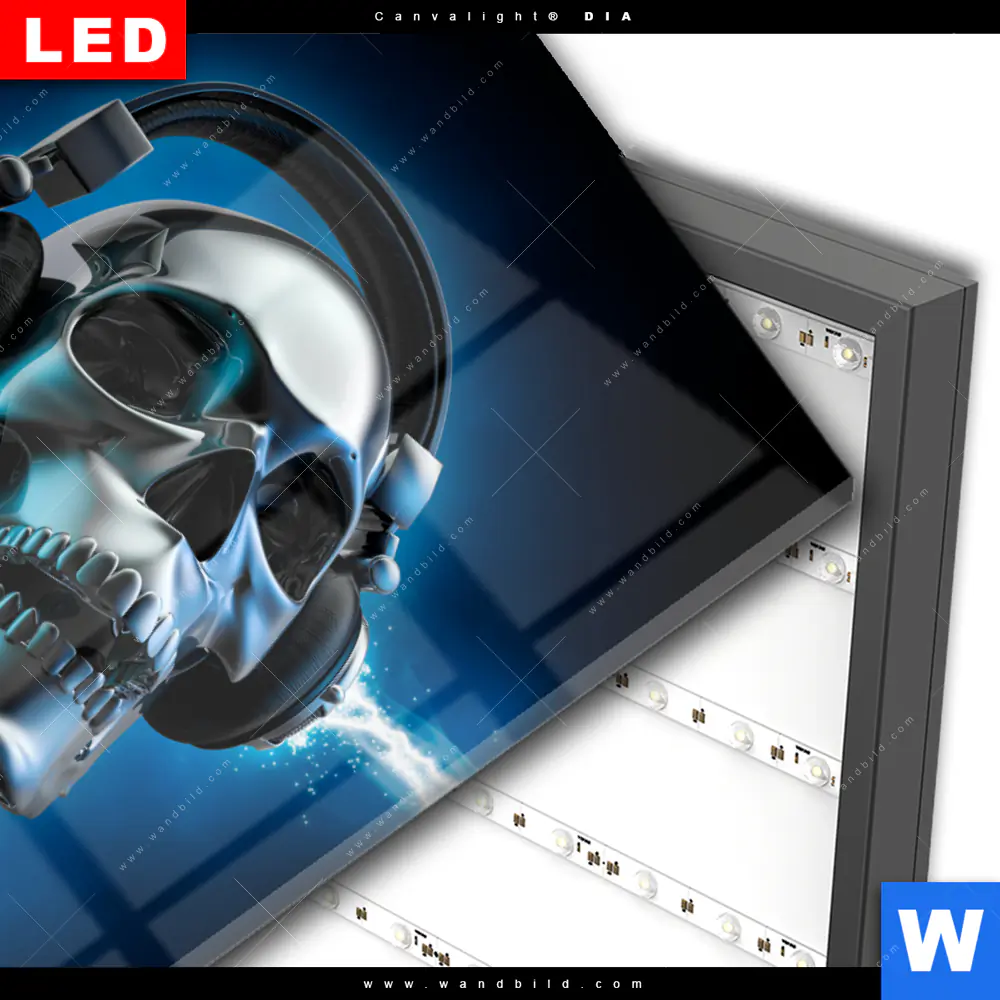 Wechselmotiv Acrylglas Canvalight® DIA | Skelett & Kopfhörer | Hochformat - Image 3