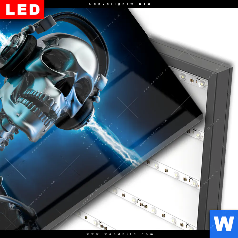 Wechselmotiv Acrylglas Canvalight® DIA | Skelett & Kopfhörer | Quadrat - Image 3