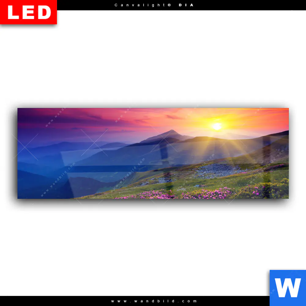 Wechselmotiv Acrylglas Canvalight® DIA | Sommerberg im Sonnenuntergang | Panorama - Image 2