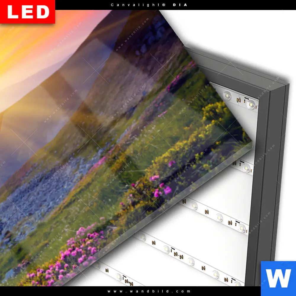 Wechselmotiv Acrylglas Canvalight® DIA | Sommerberg im Sonnenuntergang | Panorama - Image 3