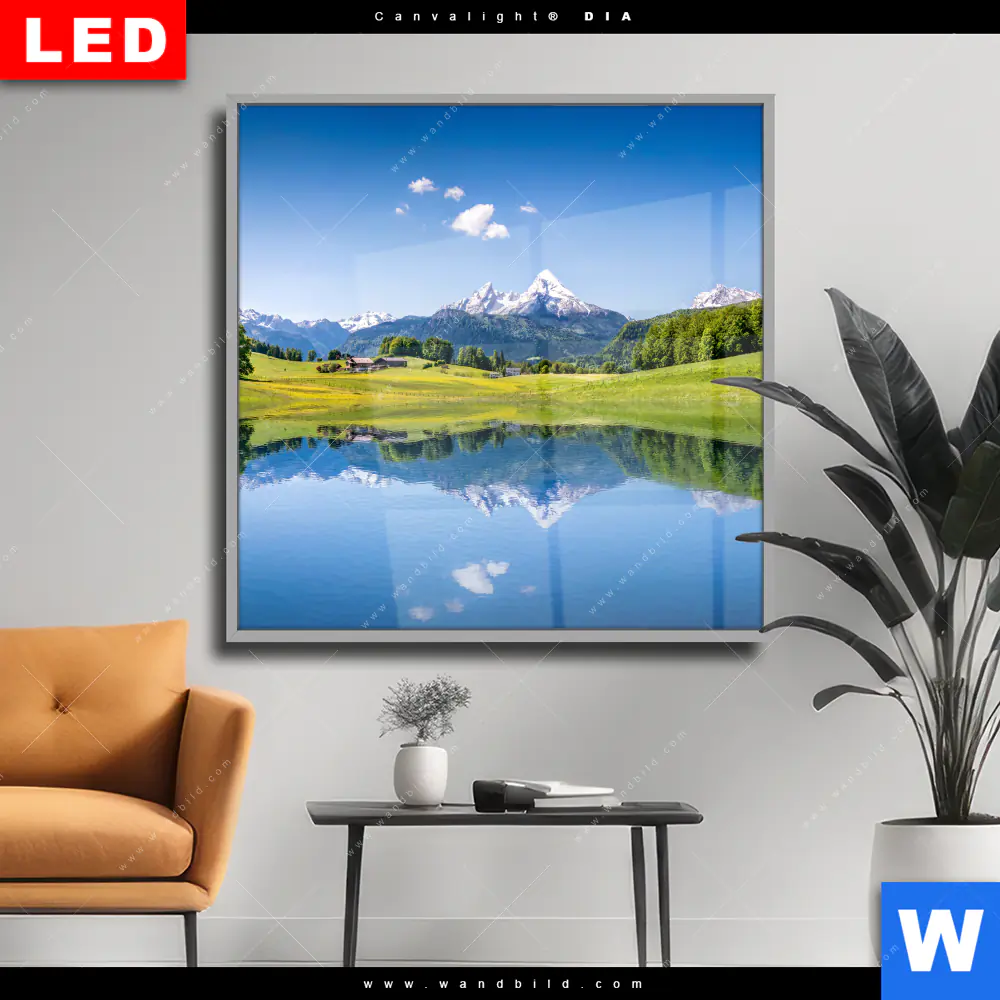 Wechselmotiv Acrylglas Canvalight® DIA | Sommerlandschaft in den Alpen | Quadrat