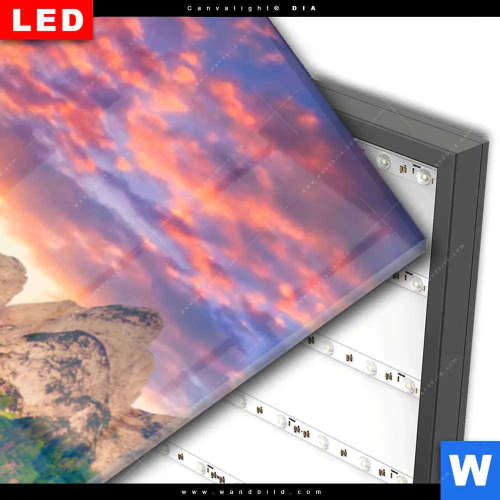 Wechselmotiv Acrylglas Canvalight® DIA | Sonnenaufgang am Bergsee | Schmal - Image 3