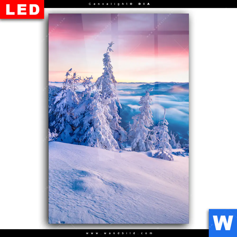 Wechselmotiv Acrylglas Canvalight® DIA | Sonnenaufgang im Schnee | Hochformat - Image 2