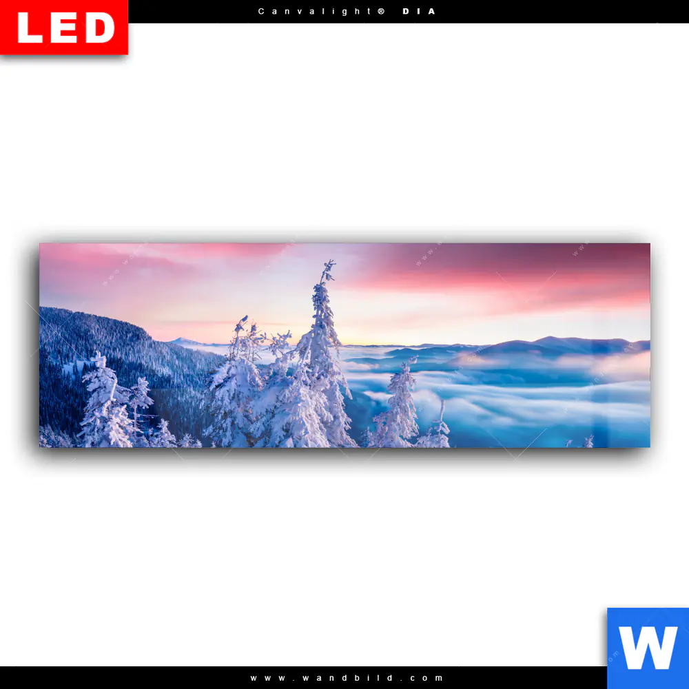 Wechselmotiv Acrylglas Canvalight® DIA | Sonnenaufgang im Schnee | Panorama - Image 2