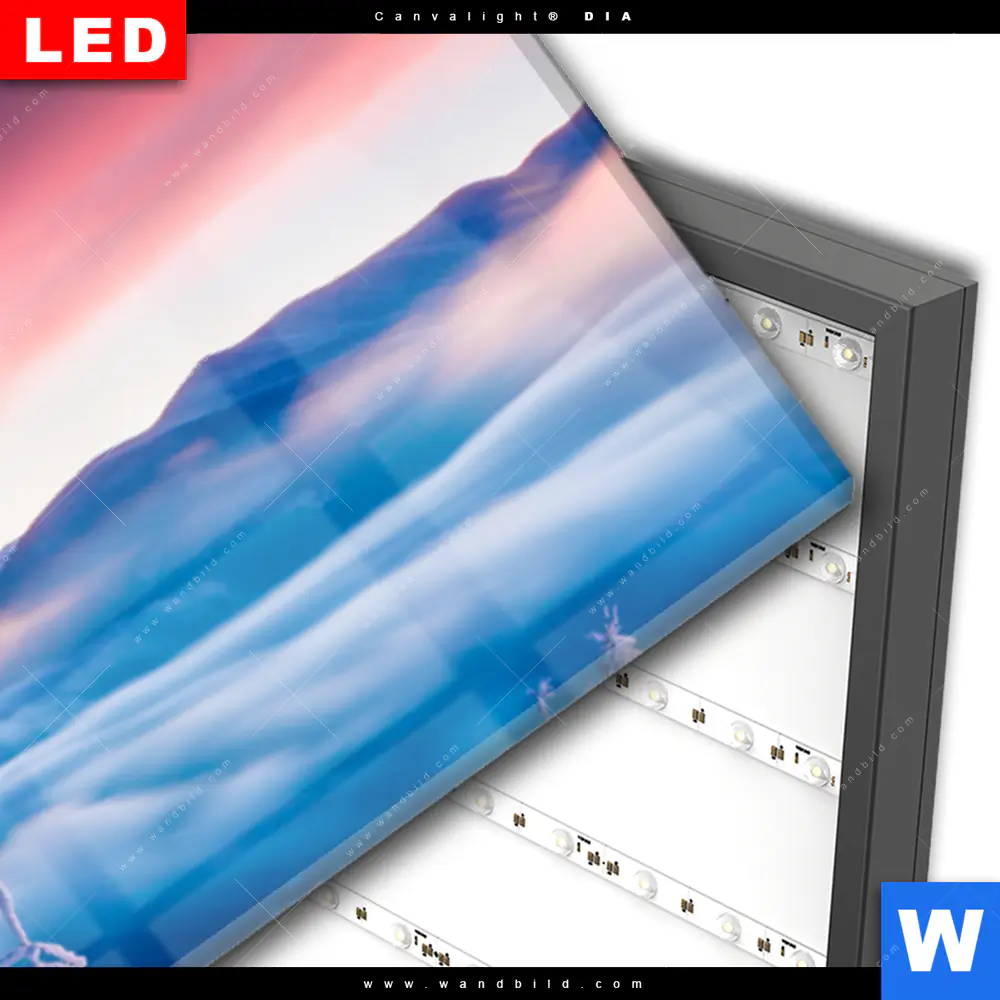 Wechselmotiv Acrylglas Canvalight® DIA | Sonnenaufgang im Schnee | Panorama - Image 3