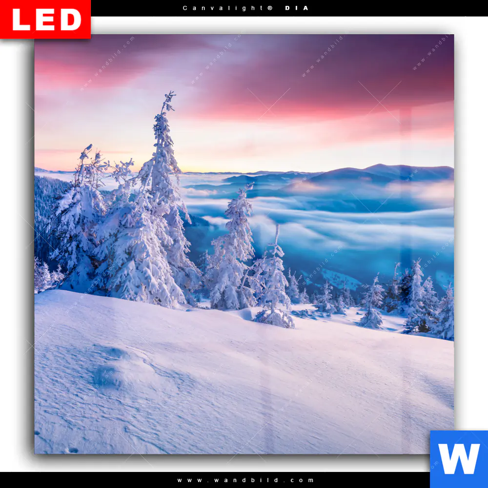 Wechselmotiv Acrylglas Canvalight® DIA | Sonnenaufgang im Schnee | Quadrat - Image 2