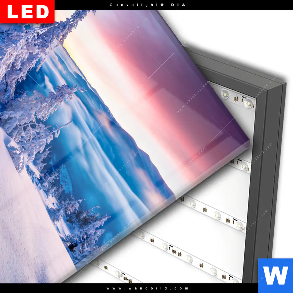 Wechselmotiv Acrylglas Canvalight® DIA | Sonnenaufgang im Schnee | Quadrat - Image 3