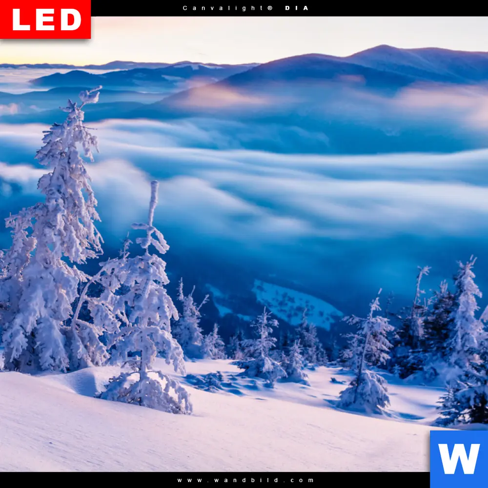 Wechselmotiv Acrylglas Canvalight® DIA | Sonnenaufgang im Schnee | Quadrat - Image 4