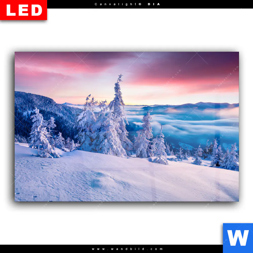 Wechselmotiv Acrylglas Canvalight® DIA | Sonnenaufgang im Schnee | Querformat - Image 2