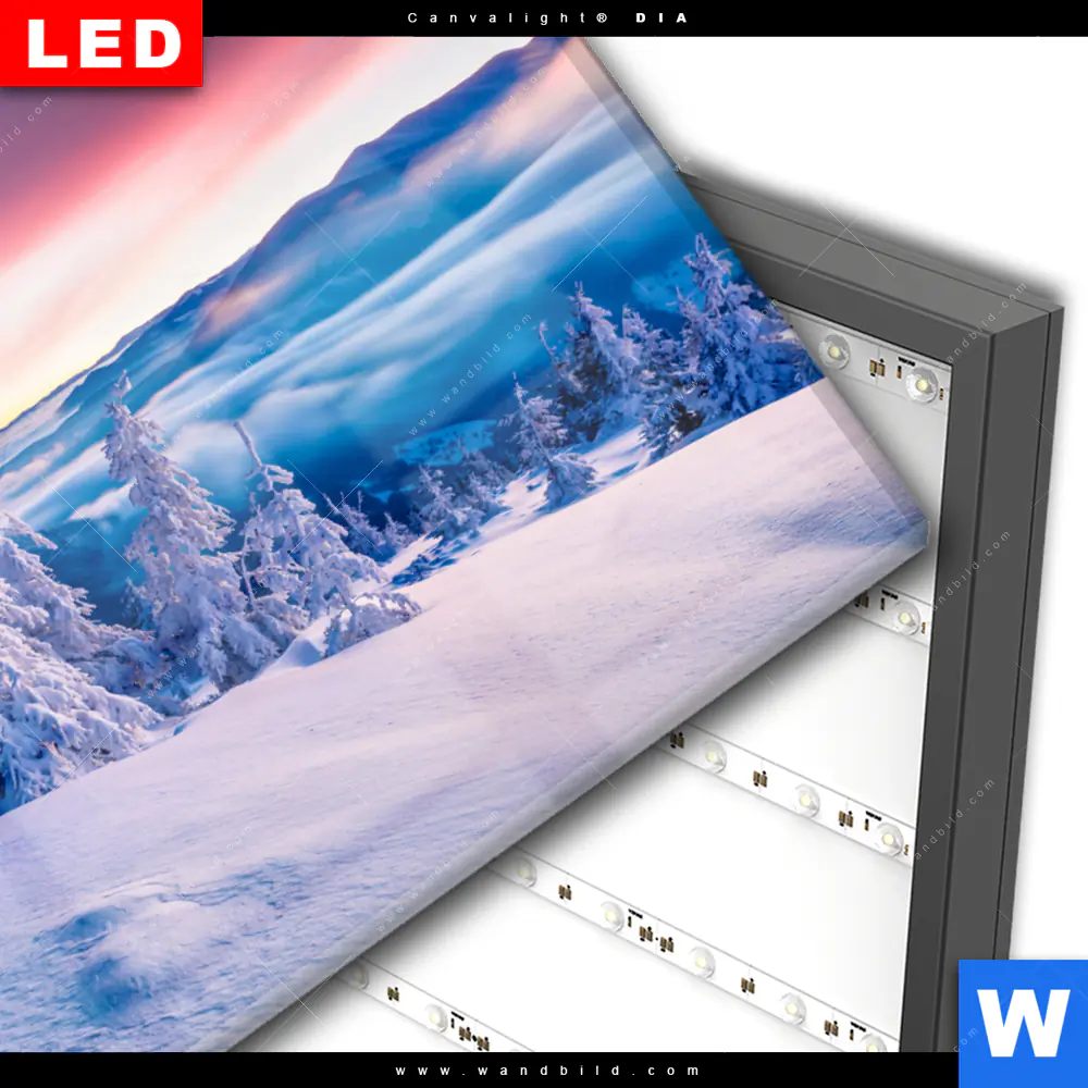 Wechselmotiv Acrylglas Canvalight® DIA | Sonnenaufgang im Schnee | Querformat - Image 3