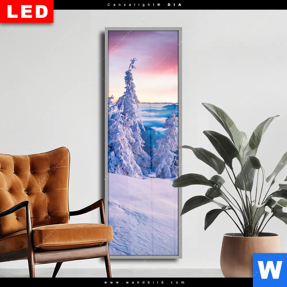 Wechselmotiv Acrylglas Canvalight® DIA | Sonnenaufgang im Schnee | Schmal