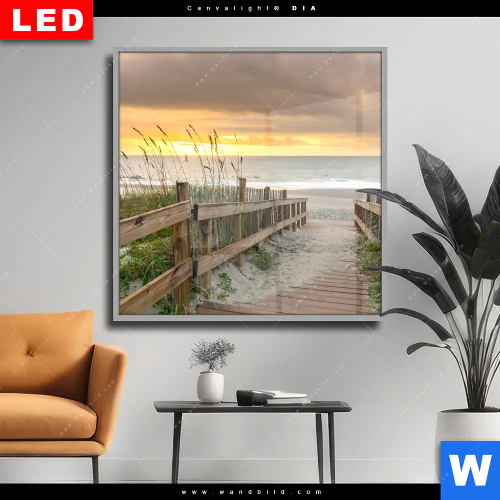 Wechselmotiv Acrylglas Canvalight® DIA | Sonnenuntergang am Strandweg | Quadrat