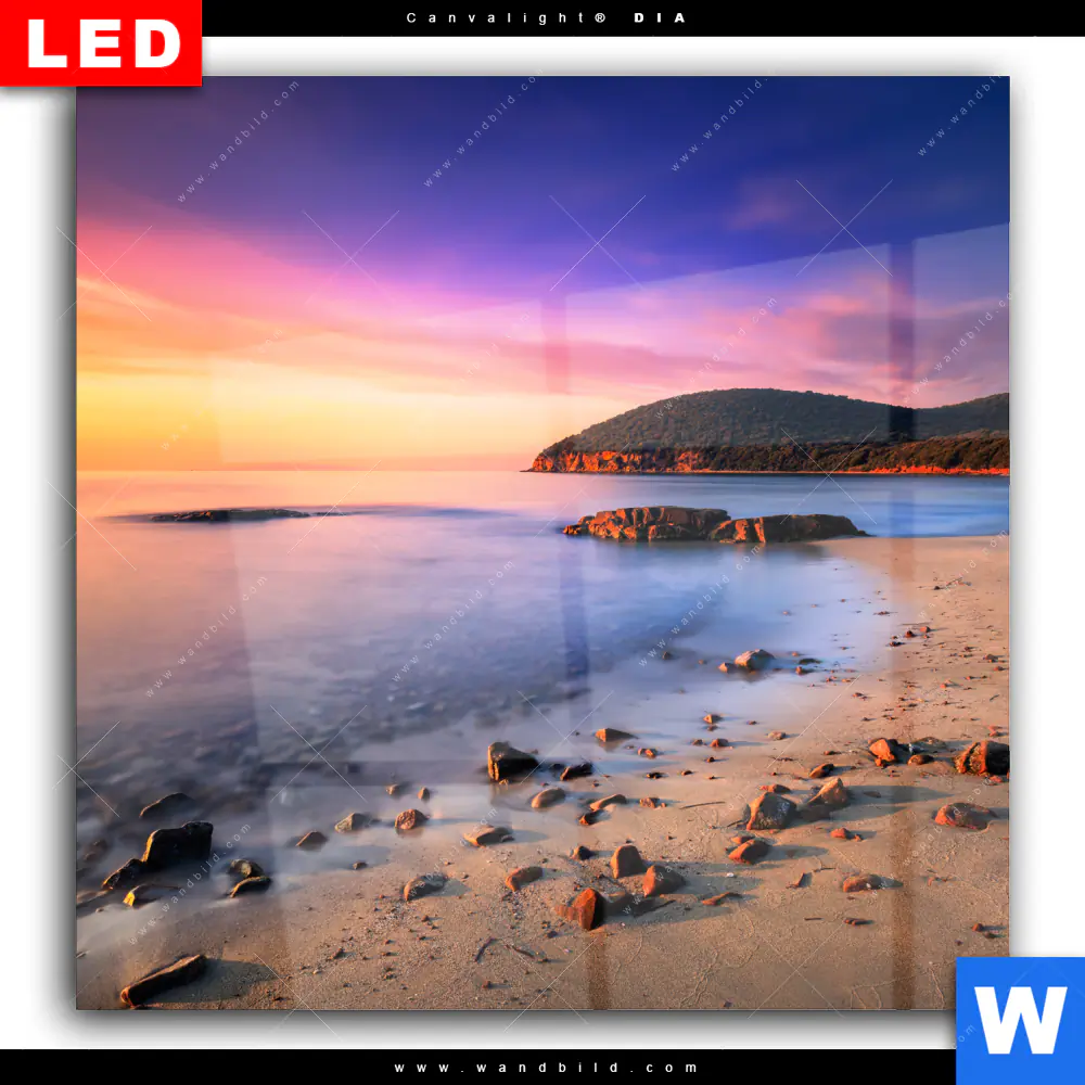 Wechselmotiv Acrylglas Canvalight® DIA | Sonnenuntergang in Bucht | Quadrat - Image 2