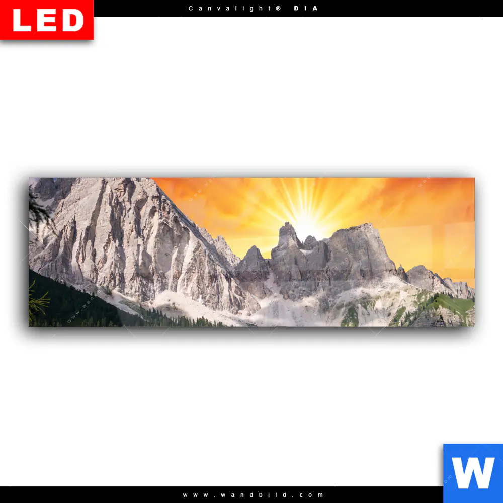 Wechselmotiv Acrylglas Canvalight® DIA | Sonnenuntergang in den Bergen | Panorama - Image 2