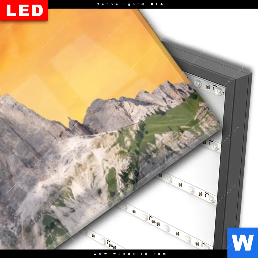 Wechselmotiv Acrylglas Canvalight® DIA | Sonnenuntergang in den Bergen | Panorama - Image 3