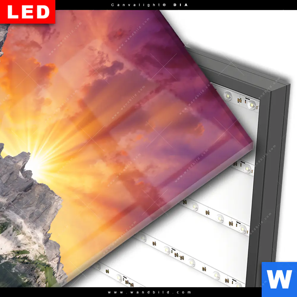 Wechselmotiv Acrylglas Canvalight® DIA | Sonnenuntergang in den Bergen | Quadrat - Image 3