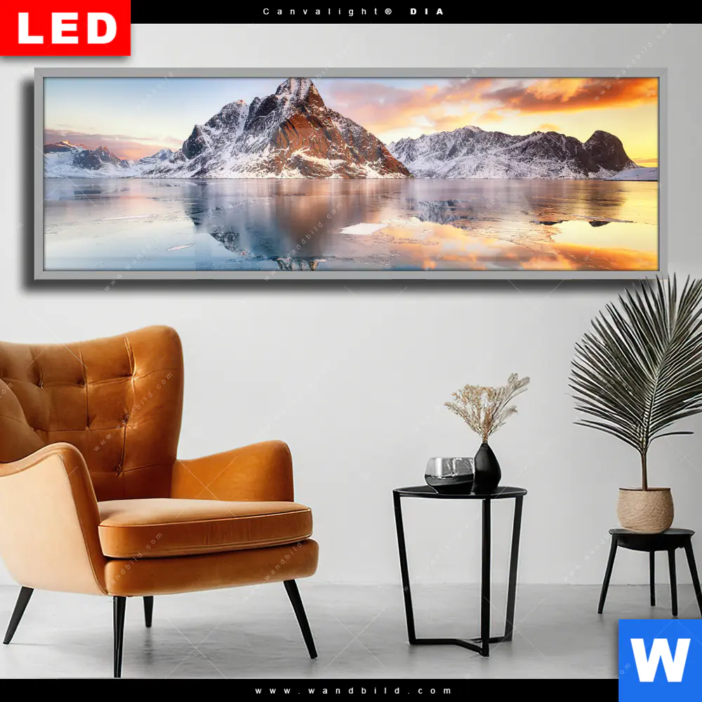 Wechselmotiv Acrylglas Canvalight® DIA | Sonnenuntergang Norwegen | Panorama