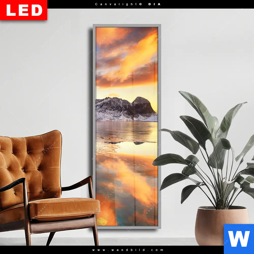 Wechselmotiv Acrylglas Canvalight® DIA | Sonnenuntergang Norwegen | Schmal