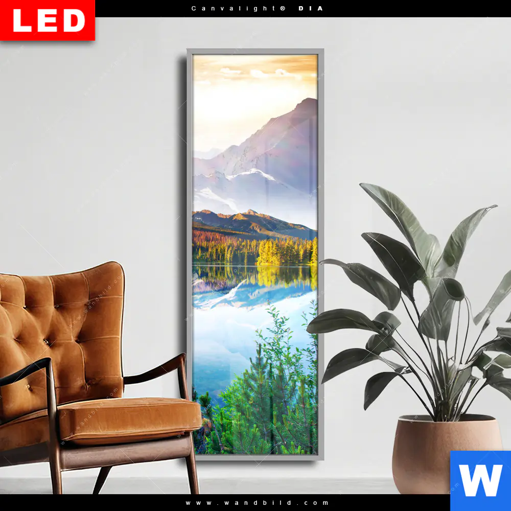 Wechselmotiv Acrylglas Canvalight® DIA | Sonniger Tag am Bergsee | Schmal