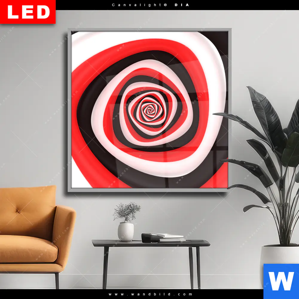 Wechselmotiv Acrylglas Canvalight® DIA | Spirale in rot weiß schwarz | Quadrat