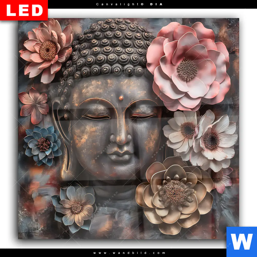 Wechselmotiv Acrylglas Canvalight® DIA | Spiritueller Buddha und Blumen | Quadrat - Image 2