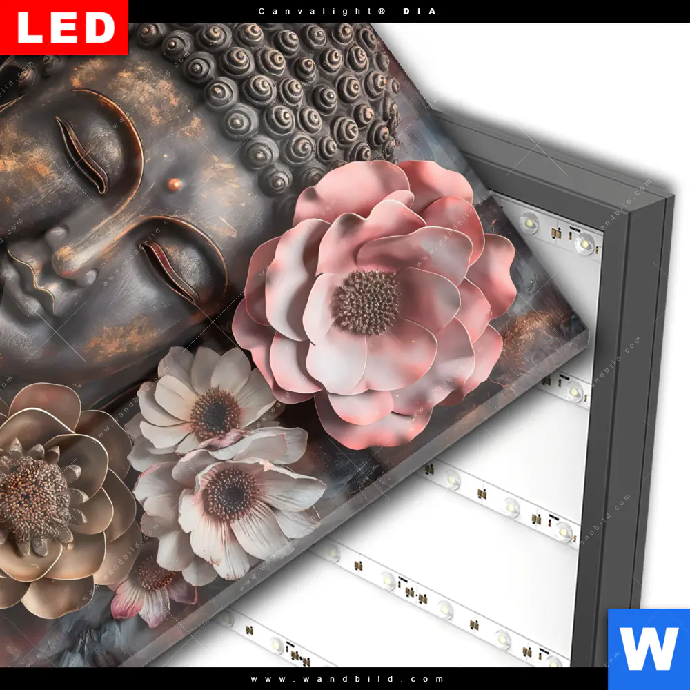 Wechselmotiv Acrylglas Canvalight® DIA | Spiritueller Buddha und Blumen | Quadrat - Image 3