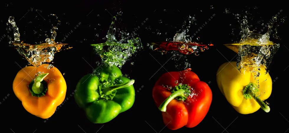 Wechselmotiv Acrylglas Canvalight® DIA | Spritzer von Paprika beim fallen ins Wasser | Schmal - Image 5