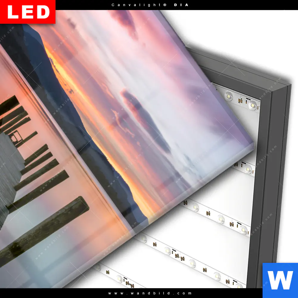 Wechselmotiv Acrylglas Canvalight® DIA | Steg in den Sonnenuntergang | Hochformat - Image 3