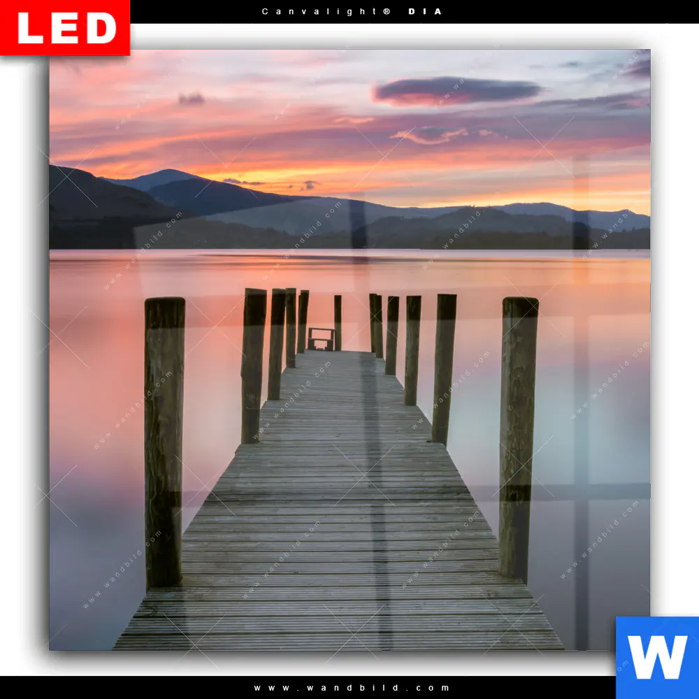 Wechselmotiv Acrylglas Canvalight® DIA | Steg in den Sonnenuntergang | Quadrat - Image 2